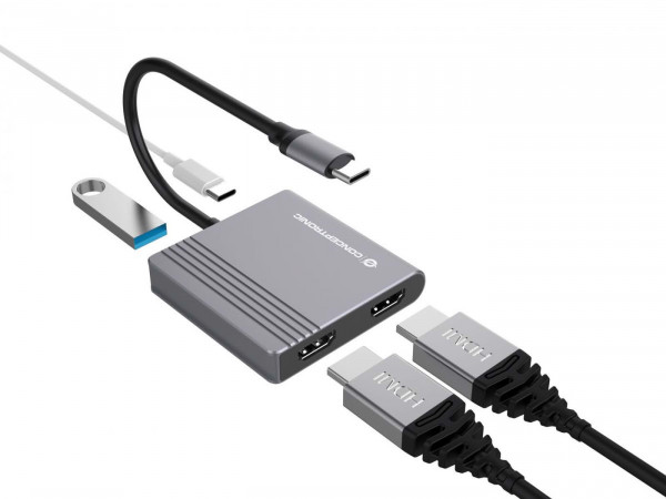 CONCEPTRONIC Adapter USB-C->2xHDMI,USB-C PD,1xUSB3.0 0.25 gr