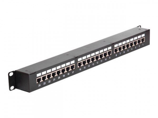 19" Patchpanel Delock 24-Port Cat6 geschirmt schwarz Kupplun