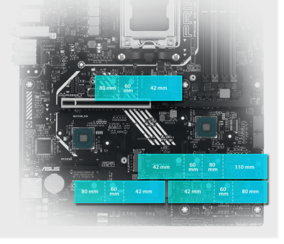 Vier M.2-Steckplätze (mit PCIe® 5.0)