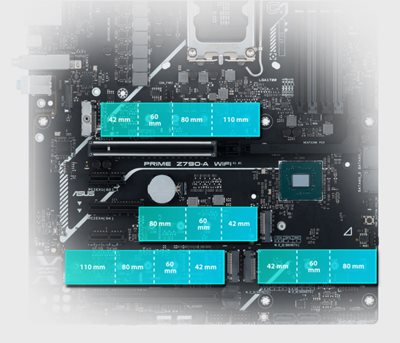 Das PRIME Z790-A WIFI Mainboard unterstützt vier M.2-Steckplätze.