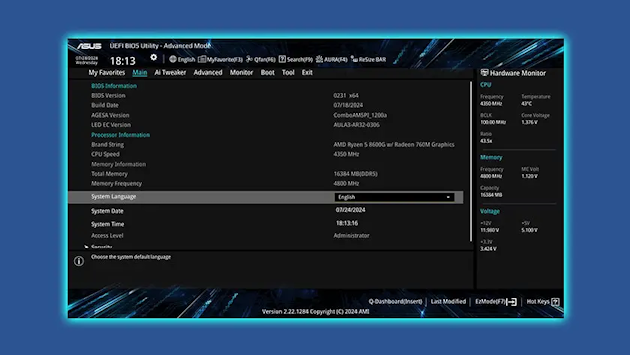 UEFI BIOS advanced mode UI.