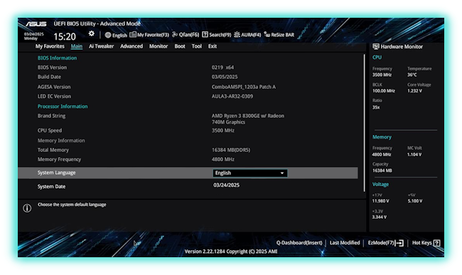 UEFI BIOS Advanced Mode UI.