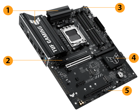 TUF Gaming Mainboard Vorderansicht, 45 Grad